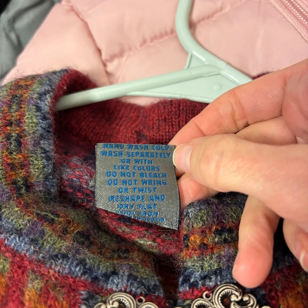 Women's Squaw Valley Red Multicolor Fair Isle Wool Cardigan S - Picture 6 of 9